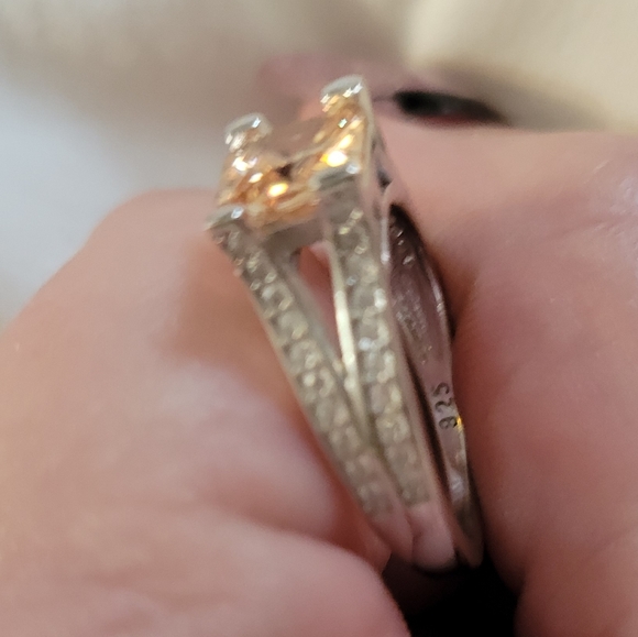 Natural 3CT Padparadscha Sapphire & Topaz 925 Sterling Silver Ring Sz 6 - Picture 15 of 16